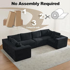 Modular Sectional Cloud Couch for Living Room,Modern Boneless Couche Set with Plush Corduroy,Comfy Floor Sofa with Memory Foam,Stupendous U Shaped Sofa,No Assembly Required,Black