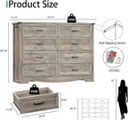 Dresser for Bedroom with 8 Drawers, 54" Wide Wood Chest of Drawers with Deep Drawers & Mental Handle, Modern Dresser TV Stand, Wooden Closet Storage Organizer for Living Room, Hallway, Entryway, Grey