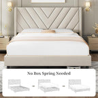 Yaheetech Queen Bed Frame Upholstered Platform Bed with Wing Side/Wooden Slat Support/Tufted Headboard with Wing Side/Mattress Foundation/No Box Spring Needed,Beige Queen Bed