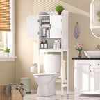 Over-The-Toilet Storage Shelf with Doors, Bathroom Freestanding Space Saver Organizer with Adjustable Shelf, White