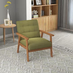 Westice Accent Chair 1PC, Mid-Century Modern Living Room Chairs with Solid Wood Frame & Soft Thicken Cushion, Upholstered Reading Arm Chair for Bedroom, Balcony, Green Linen Fabric & Natural Legs