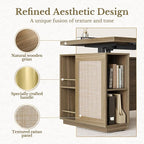 70" Standing Desk with Storage, Executive Electric Height Adjustable Stand Up Desk with AC/USB and Privacy Panel, Large One-Piece Destop, Rattan Computer Desk for Home Office, Natural Oak