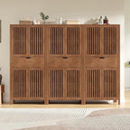 Set of 3 Rustic Brown 69" Tall Farmhouse Storage Cabinet with Drawer & Adjustable Shelves, Grille Door Organizer Unit, Anti-Tip Design for Bathroom,Kitchen,Living Room