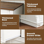 Farmhouse 7 Drawer Dresser for Bedroom, 52" Wide Rustic Chest of Drawers with Retro Handle, White Dresser with Natural Texture, Wood Vintage TV Stand for Living Room, Hallway, Antique White