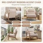 Mid Century Modern Accent Chair Set of 2, Linen Fabric Upholstered Lounge Arm Chair with Solid Wood Frame and Soft Cushion for Living Room, Bedroom, Balcony (1, Beige)