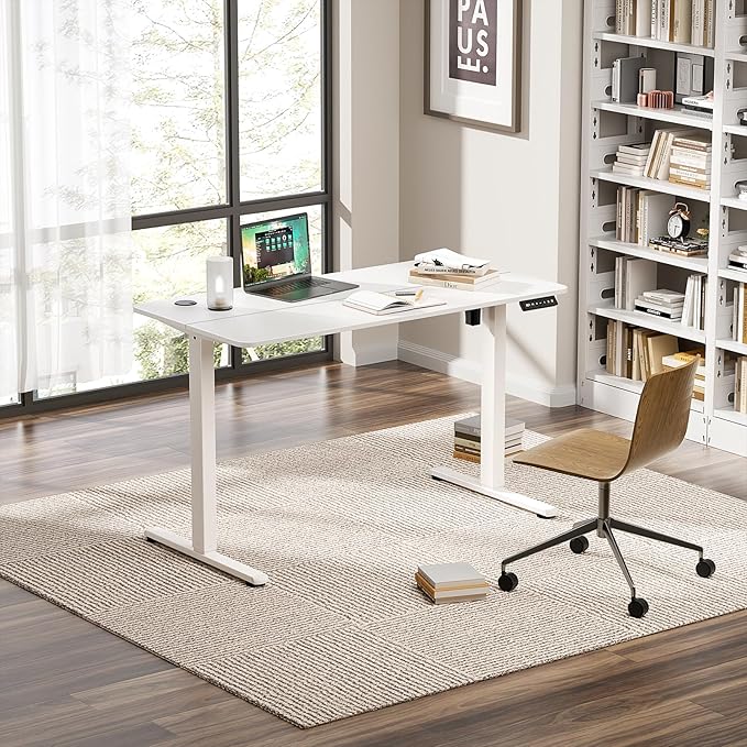 Standing Desk Home Office Desk, 48 x 24 Inches, Electric Height Adjustable Ergonomic Rising Computer Table, 4 * 2ft, White Desk