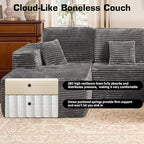 Weaxty Boneless Sectional Couch, U Shaped Modular Cloud Couches with Chaise, Plush Corduroy Memory Foam Deep Seat Floor Sofa, No Assembly Required，Gray
