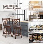 COSTWAY Bar Stools Set of 2, 360° Swivel Chairs with Rubber Wood Frame, 26 Inches PU Leather Cushioned Seat and Footrests, for Kitchen Island, Dining Room, Bar (Brown-26 inches, 2 stools)