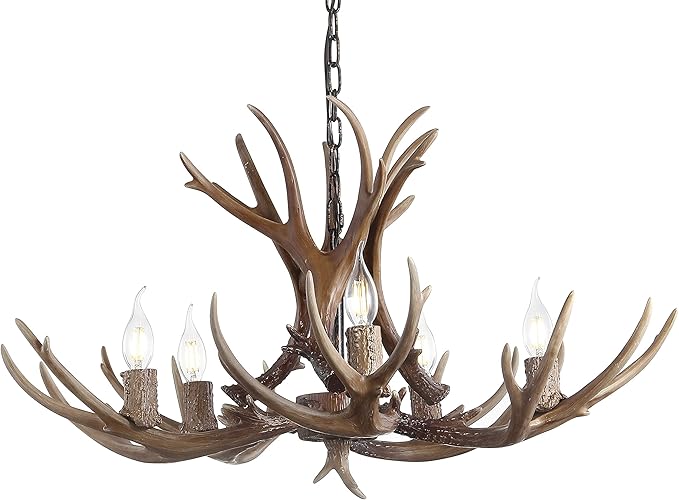 JONATHAN Y JYL6300A Eldora 30" Adjustable Resin Antler 5-Light LED Chandelier, Glam, Rustic,Cottage,Transitional, Dimmable Dining Room, Living Room, Kitchen, Foyer, Bedroom, Brown