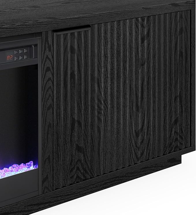Henn&Hart Rectangular TV Stand with 26" Crystal Fireplace for TV's up to 78" in Black Grain, for Home, Living Room, Bedroom, Entertainment Room, Office