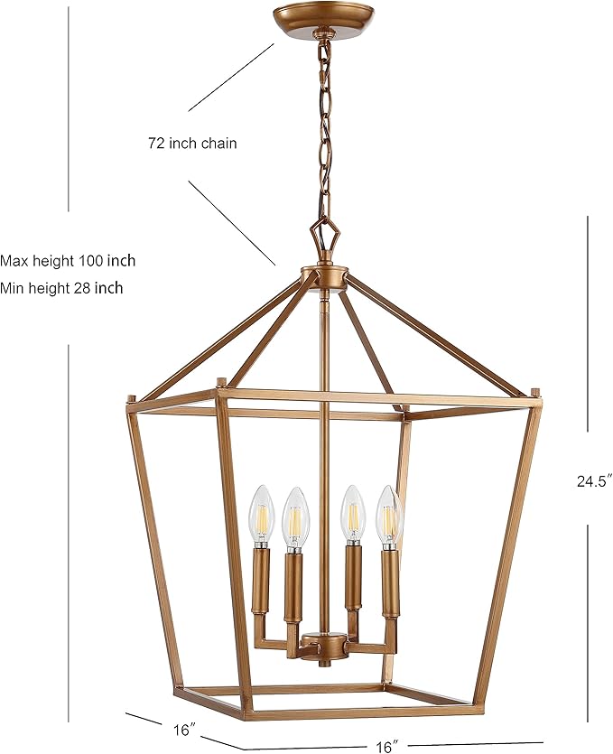 JONATHAN Y JYL7437B Pagoda Lantern Dimmable Adjustable Metal LED Pendant Classic Traditional Farmhouse Dining Room Living Room Kitchen Foyer Bedroom Hallway, 16 in, Antique Gold
