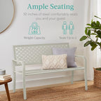 Best Choice Products Outdoor Bench 2-Person Metal Steel Benches Furniture for Garden, Patio, Porch, Entryway w/Geometric Backrest, 790lb Capacity - Ivory