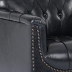 UIXE Faux Leather Accent Chair for Living Room, Tufted Arm Chair Retro Upholstered Club Armchair with Solid Wood Legs, Black Blue