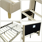Low Profile Upholstered Platform Bed,Queen Beds with Beige(Linen)