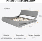 SHA CERLIN Full Size Upholstered Bed Frame, Deluxe Low Profile Sleigh Bed with Linen Ergonomics Headboard, No Box Spring Needed & Easy Assembly, Grey