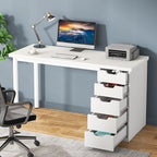 Tribesigns Computer Desk with 5 Drawers, 47 inches Rustic Brown Home Office Desk with Storage, Modern Simple Laptop Desk Study Writing Table for Small Spaces (1, White)