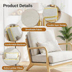 Claiks Mid-Century Modern Accent Chair, Living Room Armchair with Solid Wood Frame & Lumbar Pillow, Comfy Upholstered Lounge Chair for Bedroom, Office, Linen-Like Fabric, Light Gray
