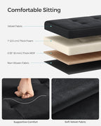 SONGMICS Mazie Collection - Storage Ottoman Bench, Foldable Foot Rest, 15 x 43 x 15 Inches, End of Bed Bench, Storage Chest, Load 660 lb, Living Room, Bedroom, Entryway, Ink Black ULSF277B01