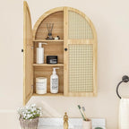 Turtle Myrtle Bathroom Medicine Cabinet Wall Mounted, Arched Wall Cabinet with Adjustable Shelf & Doors, Floating Cabinet for Wall Over The Toilet Storage Cabinet Space Saver,Natural