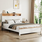 Full Bed Frame, Wood Platform Bed Frame with Storage Headboard, Charging Station, Modern Bedframe Full Size, 800lbs Capacity, Metal Slat Support, Noise-Free, No Box Spring Needed-White