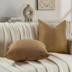 FUTEI Camel Chenille Throw Pillow Covers 16x16 Inch Set of 2,Soft Wide Chevron Textured Cushion Case,Farmhouse Home Decor for Couch Bed Living Room