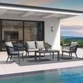 PURPLE LEAF 4 Pieces Patio Conversation Set Outdoor Wicker Furniture with Aluminum Table and Rattan Chairs Sofa Cushions Included for Porch Backyard Garden Balcony Gray