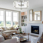 Bofea-Modern Semi Flush Mount Ceiling Light Chrome Drum Light Fixture with Hand-Blown Glass Shade 4-Lights Hallway Lighting Fixtures Farmhouse Ceiling Lights for Dining Room Foyer Entryway Lamp