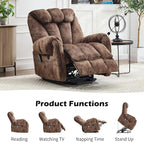CANMOV Power Lift Recliner Chair for Elderly with Massage & Heat, Overstuffed Recliner Chairs for Adults, Electric Recliners with Type-C & USB Port, Side Pockets, for Living Room, Brown