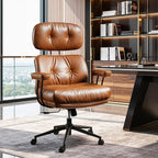 Ergonomic Office Chair Comfy with Lumbar Support, High Back Dark Brown PU Leather Rolling Executive Desk Chair for Home Office & Gaming, 360° Swivel, 300lbs (Light Brown)