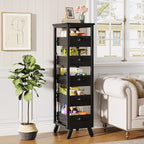 Tribesigns Black Wood Fruit and Vegetable Storage Rack, 5-Tier Narrow Snack Stand Kitchen Stand Fruit Basket, Pull-Out Utility Organizer for Kitchen, Living Room