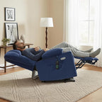 MCombo Large Dual Motor Power Lift Recliner Chair for Elderly, Massage and Heat, Lay Flat, Zero Gravity, Home Button, USB Port, Fabric 7680 (Large, Navy Blue)