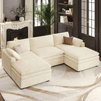 Belffin Large Modular Sectional Sofa with Double Deep Chaise, 104" Corduroy U Shaped Couch with 9" Soft Dual-Layer Seats Cushion Sectional Couches for Living Room, Apartment, Beige
