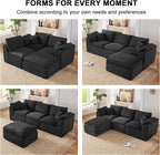 112" Cloud Sectional Couch, Boneless Couches for Living Room, L Shaped Couch with Convertible Ottoman, Modular Sectional Sofa with Deep Seat, Comfy Soft Cushions, No Assembly, Black
