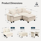 HERA'S HOUSE Modular Sectional Sofa, 88" L Shaped Cloud Couch with Ottoman and Throw Pillow, Mixed Fabric Sleek Couches for Living Room, Beige