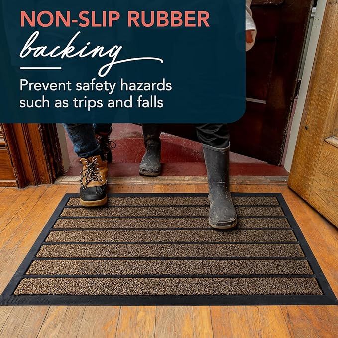 ubdyo 2 Pack Extra Durable Door Mat Outdoor Entrance - Muddy Dirt Trapping Outdoor Mats - Low Pile Front Door Mat Outside Entrance - Anti Slip Indoor Doormat - 30'' x 17'', Bright Brown
