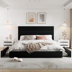 Allewie Modern King Size Platform Bed Frame with 4 Storage Drawers and Velvet Upholstered Headboard, Wooden Slats Support, Upholstered Mattress Foundation/No Box Spring Needed/Easy Assembly, Black