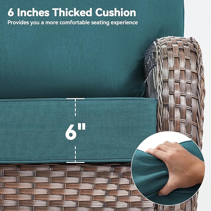 Luxury 6" Outdoor Cushions for Patio Furniture, 24x24x6" Thick Seat Cushion Set of 4, Fade Resistant Couch Chair Replacement Cushions High Density Deep Wicker Chair Cushion w/ Removable Cover, Green