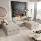 Cloud Couch 120" Sectional Couches for Living Room/Modular Convertible U Shaped Sofa Couch with 2 Storage Ottomans,5 Seater Minimalist Wide Deep Seat Sets (Khaki, 5 Seater)