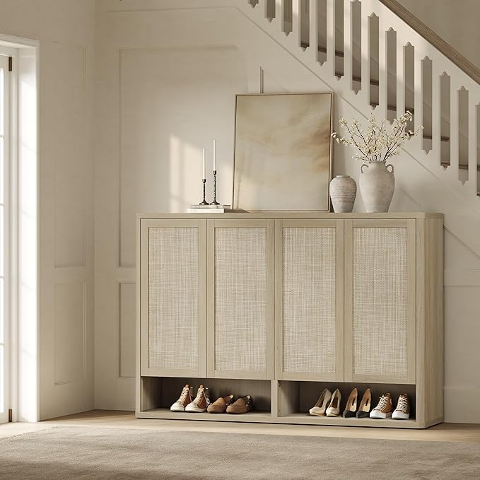 SICOTAS Rattan Shoe Storage Cabinet - Modular Shoe Cabinets with Door Tall Large Shoe Cabinet Storage for Entryway - 65.6" Wide Modular Cabinet for Hallway, Living Room