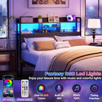 Unikito Headboard for Full Size Bed with Storage Shelf, Head Board with 3 Outlets and 2 USB Ports, Headboards with RGB LED Light, Height Adjustable, Sturdy and Stable, Easy Assembly,Black Oak