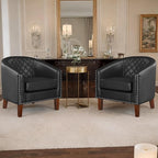 Prilinex Comfy Barrel Accent Chair Set of 4 - Faux Leather Living Room Chair Club Chair with Cushion, Diamond Grid Backrest & Nailhead Trim, Guest Chair for Office, Bedroom & Waiting Room, Black
