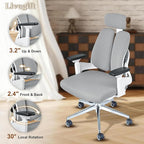 Ergonomic Office Chair Desk Chair Dual-backrest Computer Chair with Flexible Lumbar Support and Adjustable Height, 500lbs Extra Wide Seat with Wheels, for Home & Office Use Grey