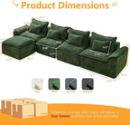 Hobestluk Cloud Modular Sectional Couch 4-Seater Sofa with Ottoman L Shaped Couch Deep Seat Sofa with Removable Cover Large Sofa for Living Room (Green, 4-Seater Sofa with One Ottoman)