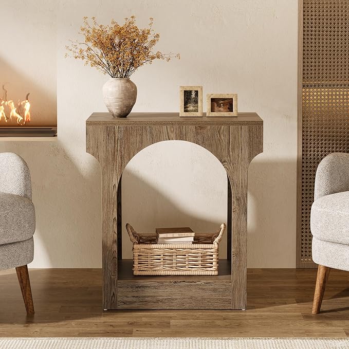 Tribesigns End Table, Wooden Side Table with Storage Space for Living Room, Narrow Nightstand for Bedroom, Gray