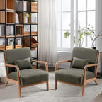 INZOY Mid-Century Modern Accent Chair Set of 2, Green Reading Armchair with Waist Cushion, Upholstered Living Room Chairs for Bedroom Sunroom