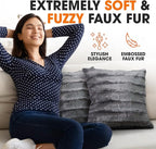 Cheer Collection Faux Fur Throw Pillows - Decorative Pillows for Couch, Bed Throw Pillows, Grey Accent Pillows for Bedroom or Living Room Aesthetic, Set of 2 Furry Throw Pillows, 18”x18”