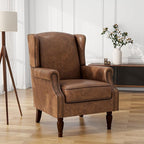 UIXE PU Leather High Back Accent Chair, Upholstered Armchair for Living Room, Retro Wingback Arm Chair Nailhead Trim Single Sofa Bedroom Reading Seat with Solid Wood Legs - Brown