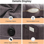 RISAR 100" L-Shaped Sofa with Chaise and Built-in Storage for Living Room, Couch with Chenille Fabric, Removable Cushion Covers & USB Type-C Ports (Dark Gray)