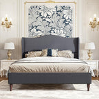 koorlian Full Size Bed Frame Upholstered Platform Bed with 51" Tall Headboard Wingback, Soft Fabric, Retro Simple Style Platform Bed No Box Spring Needed, Easy Assembly, Grey