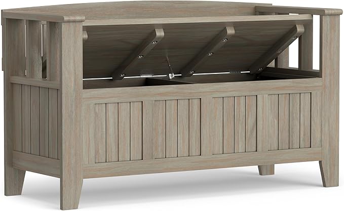SIMPLIHOME Acadian Entryway Storage Bench - 48 inch Wide Solid Wood Hallway Seat in Distressed Grey, Transitional Bench for Entryway or Living Room with Lift-Up Lid and Spacious Storage